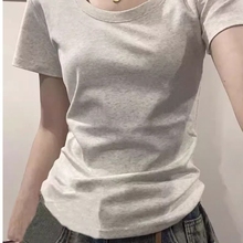 Nasa Summer Korean Slim Fit Grey Short sleeved T-shirt for Women 2024 New Spicy Girl Shoulder Waist Waist Sweetly Spicy Top
