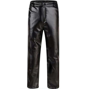 Leather pants men with velvet thickened motorcycle, wear -resistant high -waist, cold, warm, waterproof, oil -proof and autumn and winter takeaway work pants