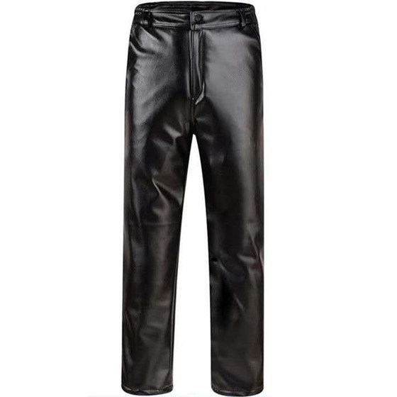Leather pants men with velvet thickened motorcycle, wear -resistant high -waist, cold, warm, waterproof, oil -proof and autumn and winter takeaway work pants