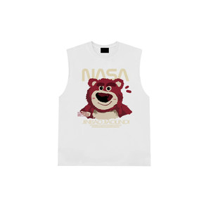 
American cotton strawberry bear print vest t-shirt men's summer trendy sports sleeveless sweat-absorbent breathable vest vest