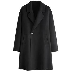 
Peacebird men's wool woolen coat in winter loose one-button long black jacket