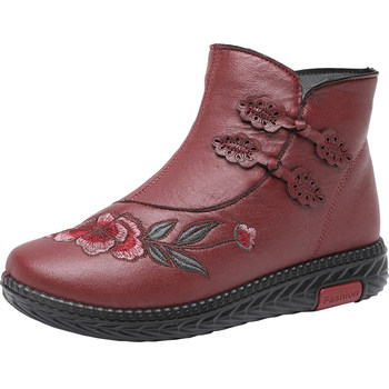 Middle-aged and elderly women's soft sole plus velvet warm cotton shoes