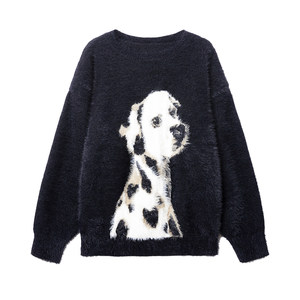 Mr. Jiangnan NewJNXS American retro imitation mink fur spotted dog round neck sweater men and women spring sweater jacket
