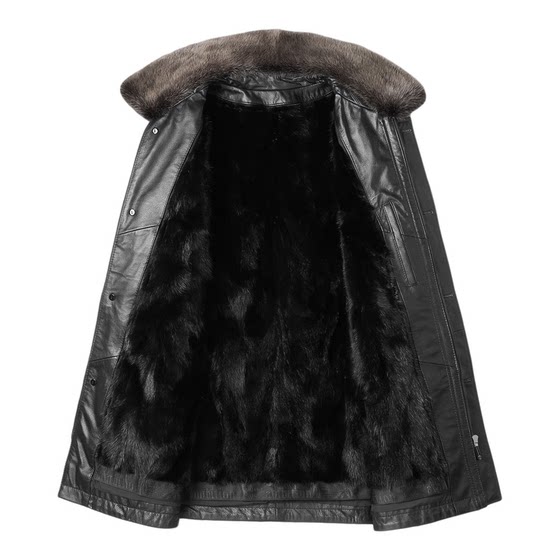 
First-layer cowhide genuine leather down jacket men's mid-length fur integrated mink liner dad leather jacket