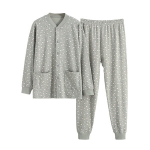 Middle -aged and elderly ladies pure cotton cardigan autumn clothes autumn pants set Mom laid home home clothing knitted large size cotton sweater
