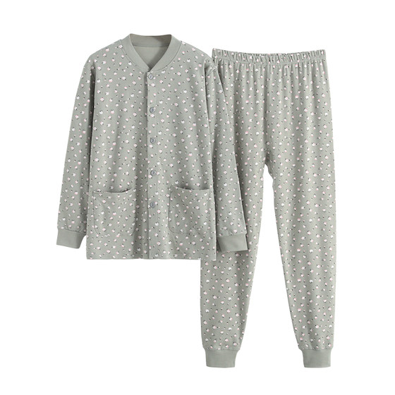 Middle -aged and elderly ladies pure cotton cardigan autumn clothes autumn pants set Mom laid home home clothing knitted large size cotton sweater
