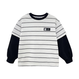 
Paiding children's clothing boys' T-shirt children's long-sleeved 2026 spring new fake two-piece splicing striped pullover sweatshirt trendy