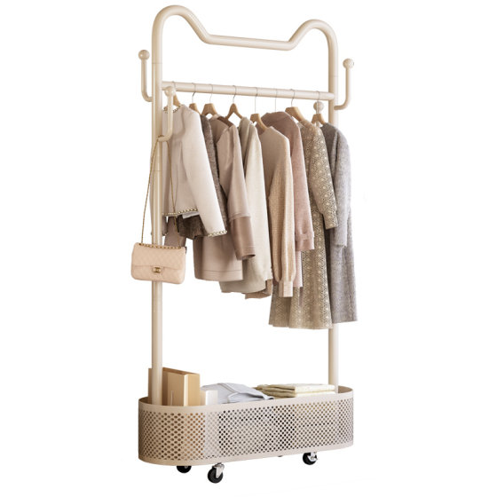Bedroom floor to floor cream style children's clothes rack, movable and non occupying storage rack, simple clothes rack in the wardrobe