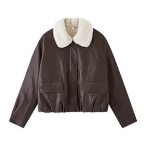 
Sanfu thick coat women's 2025 new winter warm plush leather jacket plush lapel top women's 511706