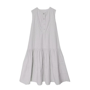 
French cotton and linen striped vest dress original design loose artistic vest long skirt Nuagesfroufrou