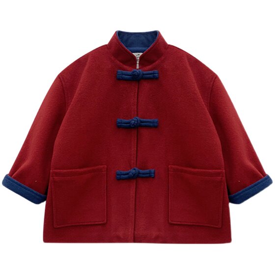 
Tuanzi hemp boys' woolen coat New Year's greetings winter quilted thickened Chinese style buckle New Year's coat children's woolen coat