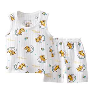 Children's vest cotton set Summer men and girls thin sleeveless shorts, babies, babies, all cotton two -piece children's clothing
