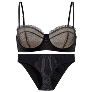 Forlé Girl French Lace Underwear Women's Soft Wire Thin Bra Sexy Black Bra Set New Style
