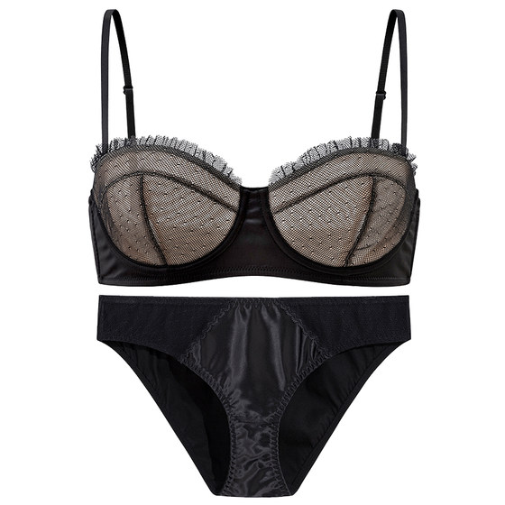 Forlé Girl French Lace Underwear Women's Soft Wire Thin Bra Sexy Black Bra Set New Style
