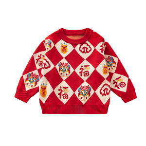 
European pregnancy baby sweater autumn and winter 2025 boys and girls baby cardigan thickened warm children's New Year sweater