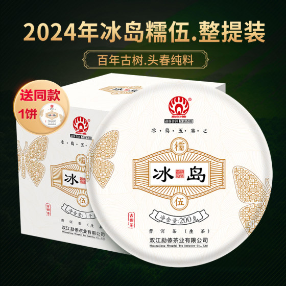 勐傣 2024年冰岛糯伍头春纯料古树普洱生茶饼共1000克