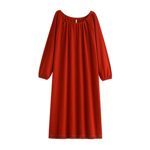 
Yuenei nightgown women's pajamas spring and autumn long-sleeved pure cotton large size tassel long red zodiac year of the horse and new year