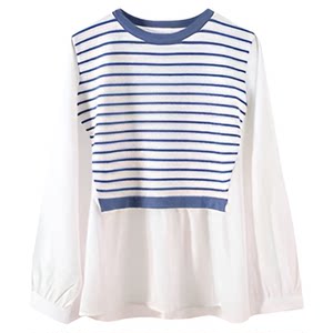 
Pregnant woman suit fashionable and trendy hot mom blue striped top and jeans two-piece set 2026 new spring and autumn