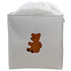 Doudou Bear embroidered fabric toy storage basket with drawstring