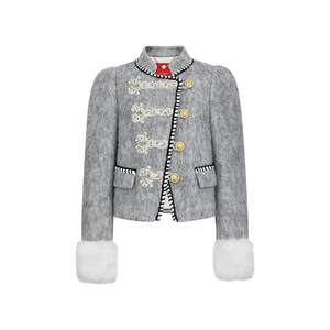 
lefame spring and autumn new Chinese style oblique-breasted military jacket small fragrant style cotton coat short high-end top for women