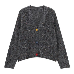 
Basic House Baijia good luck point V-neck knitted cardigan women's spring new contrast button lazy sweater