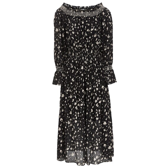 
ONLY2026 spring new style sfumato printed elegant skirt waist gauze skirt one shoulder mid-length skirt dress