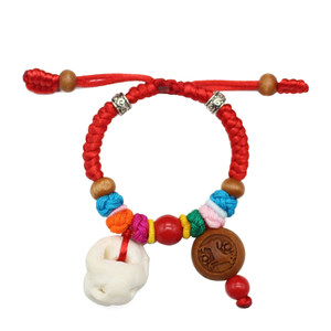Baby baby peach nuclear pressure pork fine bone bracelet, newborn newborn peach basket cinnabar red rope anti -frightened bracelet
