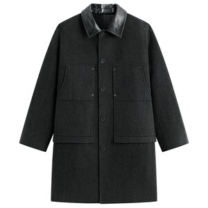 
[Same style in shopping malls] PEACEBIRD Men's Casual Woolen Coat Barn Style PU Collar Coat B1AAF4414@