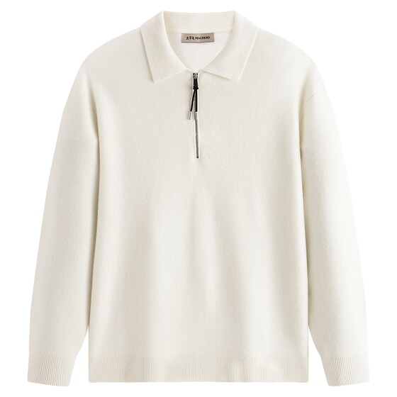 
PEACEBIRD Men's Lapel Wool Sweater Winter Zipper Lapel Sweater Men's White Casual Cashmere Sweater Men