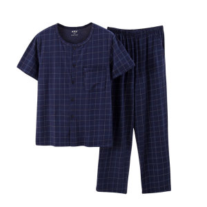 
Yalu men's pure cotton pajamas middle-aged and elderly father large size loose short-sleeved trousers suit grandpa cardigan home clothes