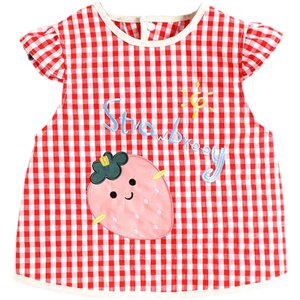 
Baby smock sleeveless plaid children's spring and summer thin flying sleeve waterproof bib strawberry double snap button half back wearing