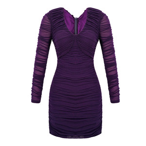 Age-reducing belly-covering mesh purple dress, high-waisted, slimming, sexy, light, luxurious, feminine, butt-covering short skirt