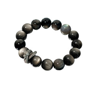 
2XY Panlong Nation Year Bracelet Snake Transportation Retro Black Silver Obsidian Neutral Bracelet Beads Get Rich Men's Gift