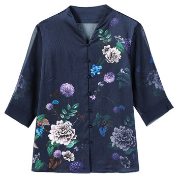 Monthly selling 3,000 mulberry silk shirts Mom summer suit
