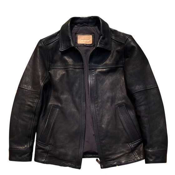Classic men recommend vegetable-tanned goat leather jacket for men's lapel short genuine leather jacket casual leather jacket