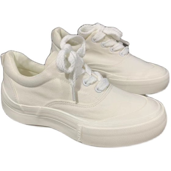 The default small flaw is broken and pure white heeled canvas shoes for men and women.