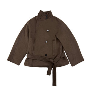 
JCAESAR WOMEN lace-up short wool coat with removable shoulder pads Austrian wool blend jacket