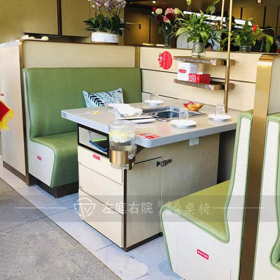 무연 대리석 Haihai Huolao 냄비 레스토랑 유도 밥솥 통합 상업용 구운 샤브샤브 냄비 테이블 한국식 바베큐 테이블과 의자