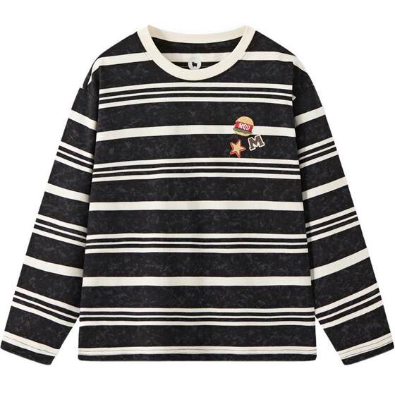 
MQD boys' new fall college fashion cool classic striped long-sleeved T-shirt