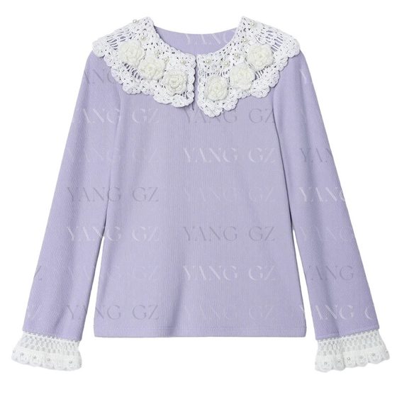 
YANG GZ [Wisteria Blossoms] New Chinese Style 2025 New Autumn and Winter Lapel Crochet Bottoming Shirt for Women