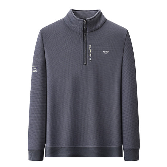 
Authentic Italian men's pure cotton long-sleeved T-shirt for autumn and winter new stand collar base polo shirt loose sweatshirt for men