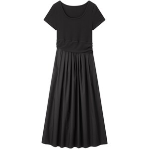 Peacebird Paper Man Dress Women's Summer New Black Long Skirt Commuting Temperament Women's Waist Slimming Skirt