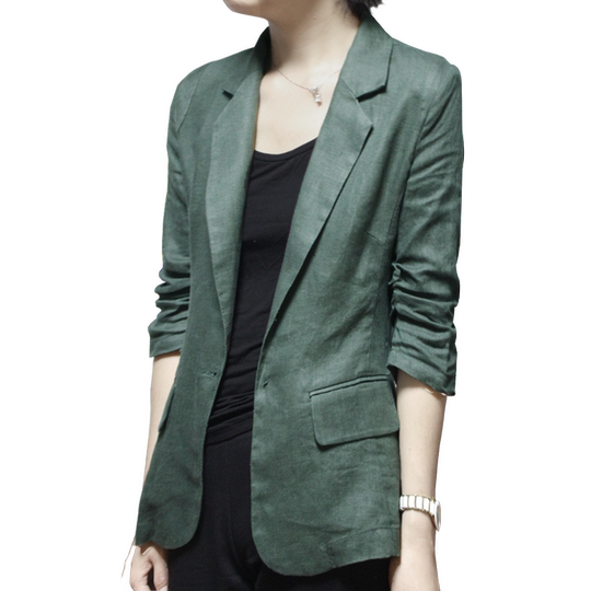 Thin Linen Blazer Women's Cotton Linen New Spring and Summer Korean Coat Fashion Three Quarter Sleeves A Buckle outlet Loose Plus Size