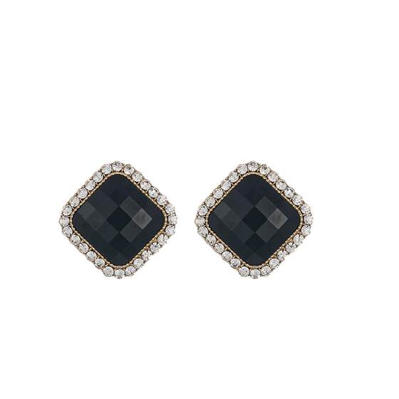 
Pure silver Internet celebrity atmospheric diamond earrings for women 2026 new trendy temperament high-end light luxury black geometric earrings