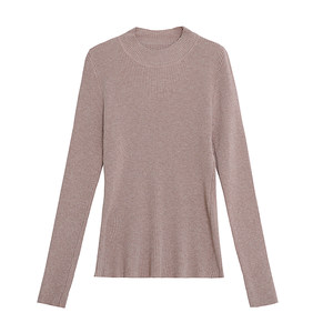 New autumn and winter half turtleneck large size pullover sweater base shirt for women solid color versatile slim fit tight knitted sweater thread
