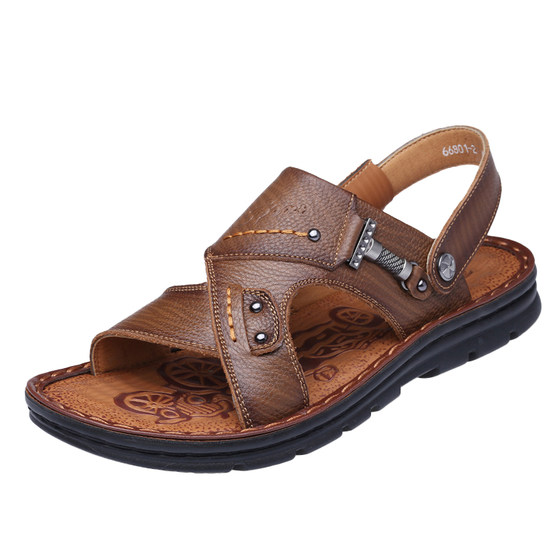 
Old man's head sandals men's summer cowhide casual beach shoes genuine leather soft sole non-slip middle-aged and elderly dad slippers men