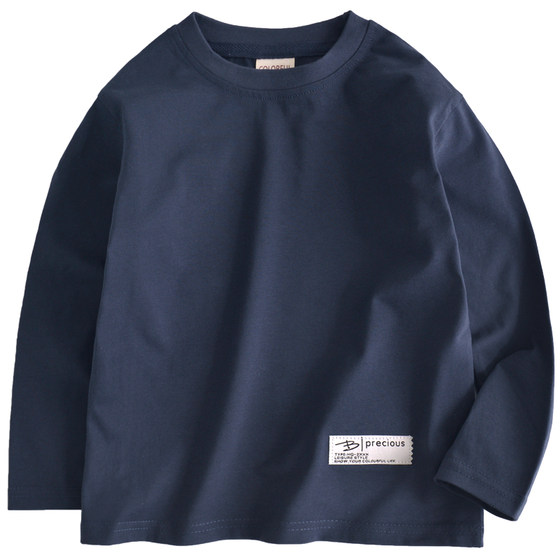 
Bambina children's clothing, boys' long-sleeved T-shirt, pure cotton, big children's round neck white top, worn inside the school uniform