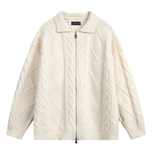 
Wukong is in stock for autumn and winter solid color diamond check texture twisted cardigan sweater men's trendy brand loose knitted jacket for couples