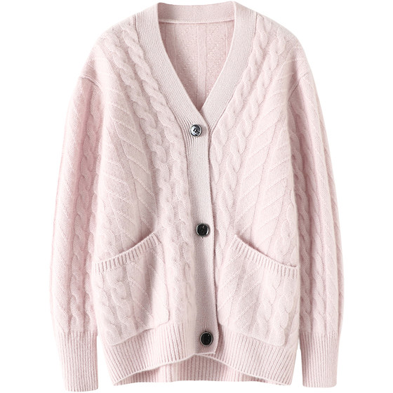 Deeply fascinated! Gligr V -neck cashmere cardigan female autumn and winter pure cashmere sweater female rough stick thickened jacket
