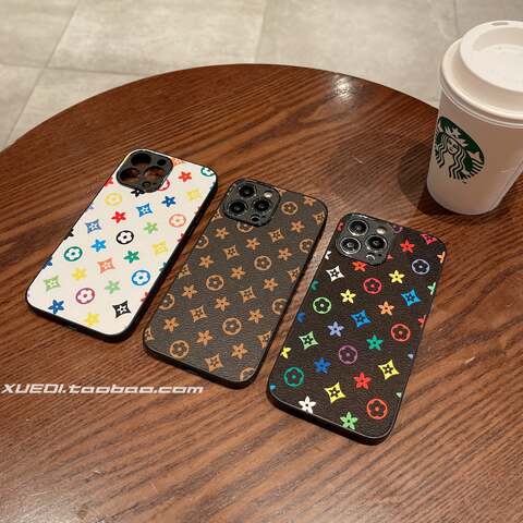 Luxury Monogram Frosted Leather Hard – Classic Brown & Colorful LV Style iPhone Case